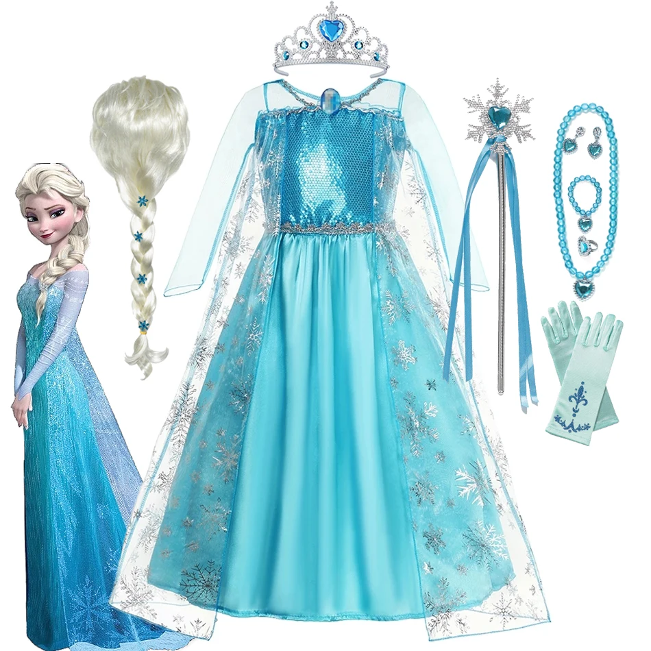 

Disney Frozen Elsa Princess Dresses Carnival Party Gown Cloak Children Birthday Cosplay Costume Dress Kids Snow Queen Clothes