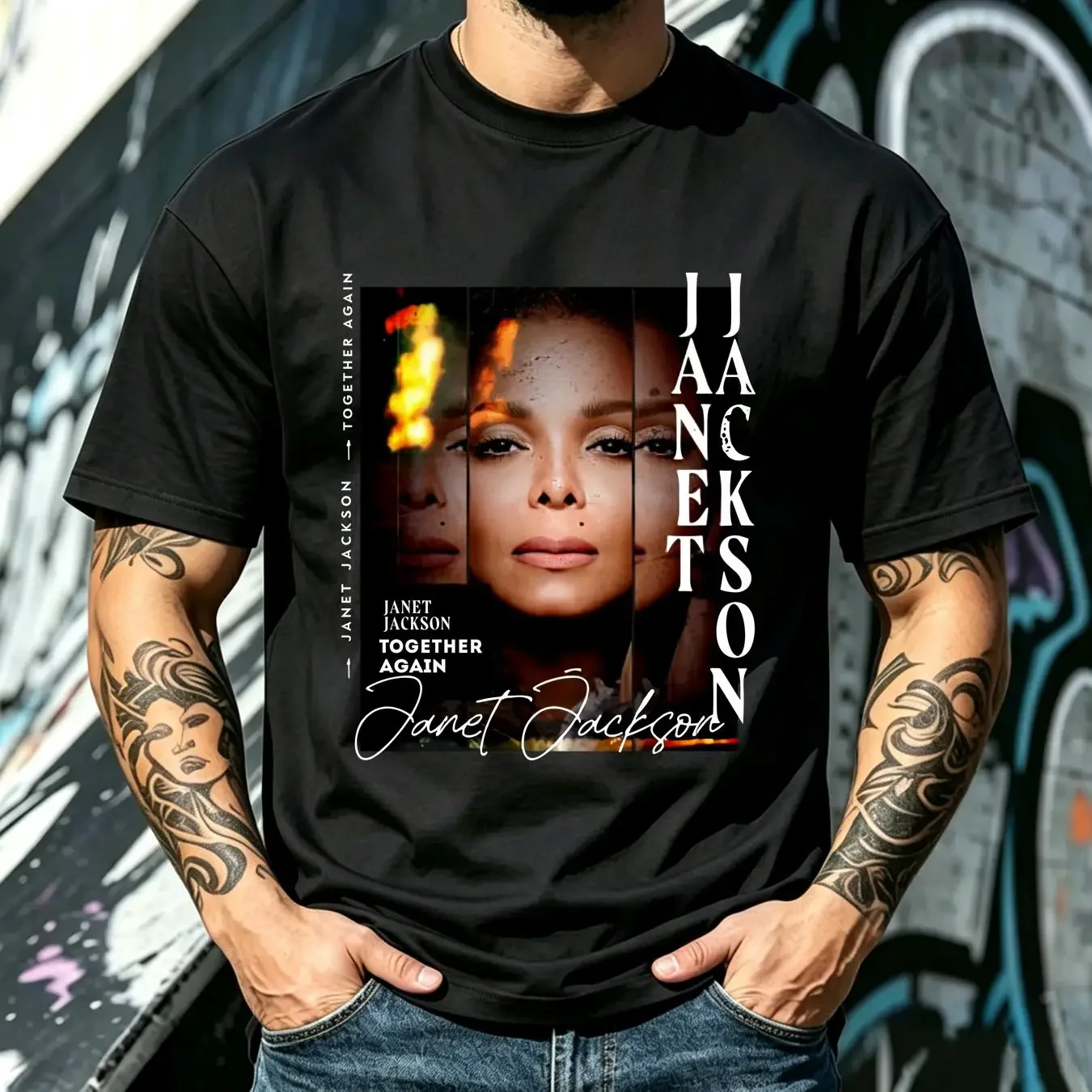 washed T Shirt Janet Jackson Together Again Signature All Size S 2345XL QX8 long or short sleeves vintage Washed Versatile