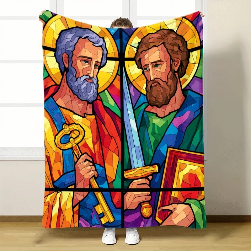 Religious Mosaic Christian Art Blanket Throw Jesus Christ Bible Mosaic Stained Glass Decor 150x200cm