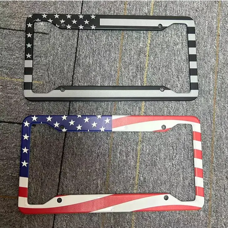 Car Parts Stainless Steel USA Flag License Plate Frame Cover For USA Standard Car License Plate Holder