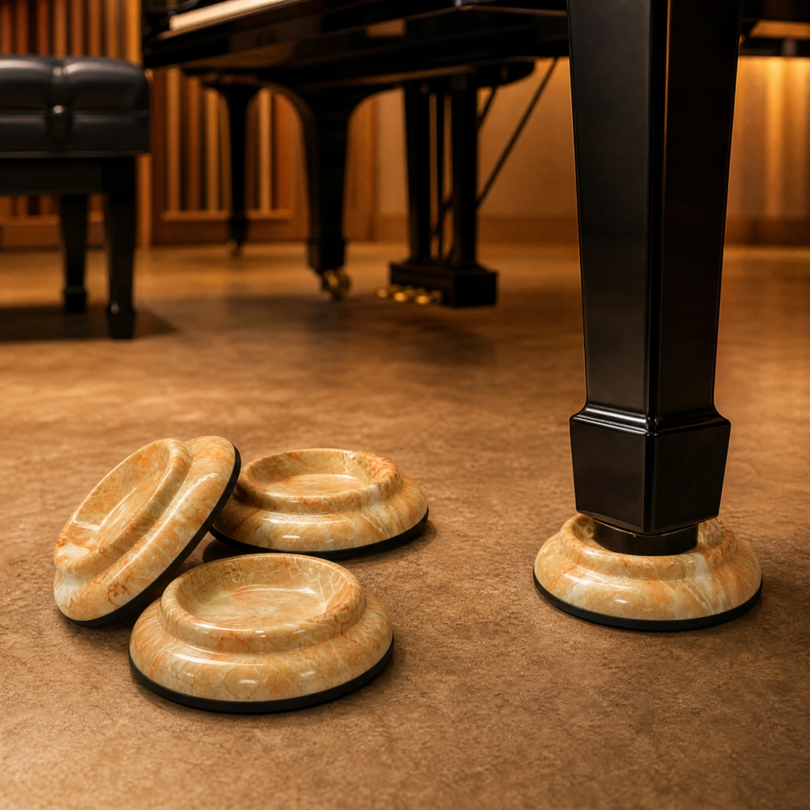 4 Pieces Piano Foot Pad Vibration-Dampening Piano Leg Floor Protectors Anti-Slip Noise-Reducing for Pianists, Music Rooms