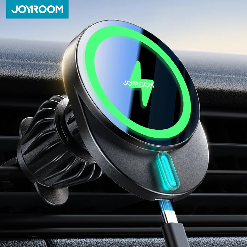 Joyroom 15W Magnetische Handyhalterung mit Ladefunktion Schnelles Kabelloses Autoladegerät für iPhone 16/15/14/13/12 Lüftungsschlitz-Autohalterung JR-ZS409