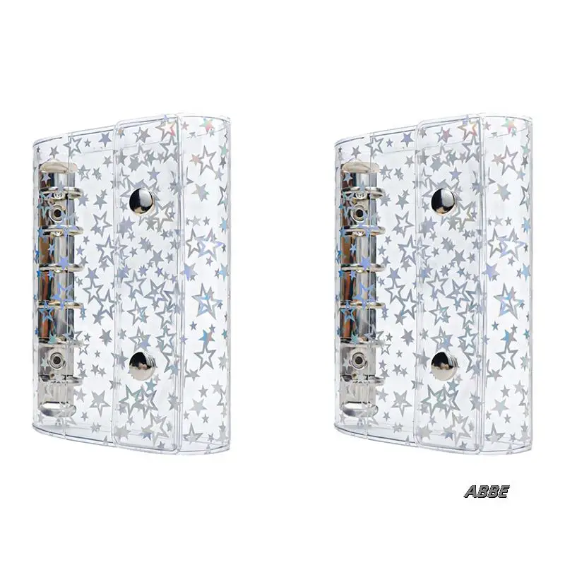 2X A7 Budget Binder Cover Clear PVC 6 Ring Binder Glitter Star Refillable Notebook Shell Protector With 2 Snaps