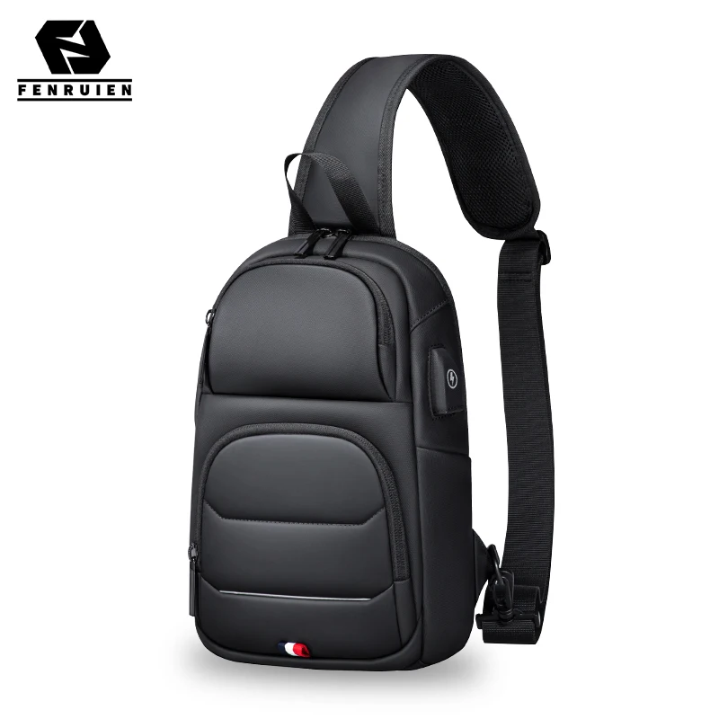 Saco crossbody fenruien para homens à prova d \'água usb de carregamento sacos de ombro mensageiro saco de peito de viagem curta masculino apto para