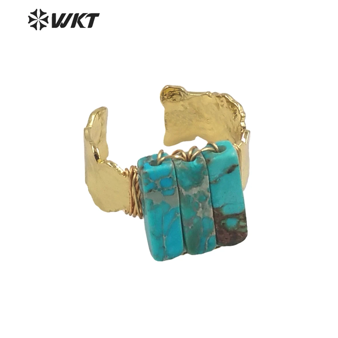 

WT-R423 Fashion Gold Wire Wrapped Ocean Jasper Ring For Women Colorful Natural Stone Handmade In Bohemian Accessories