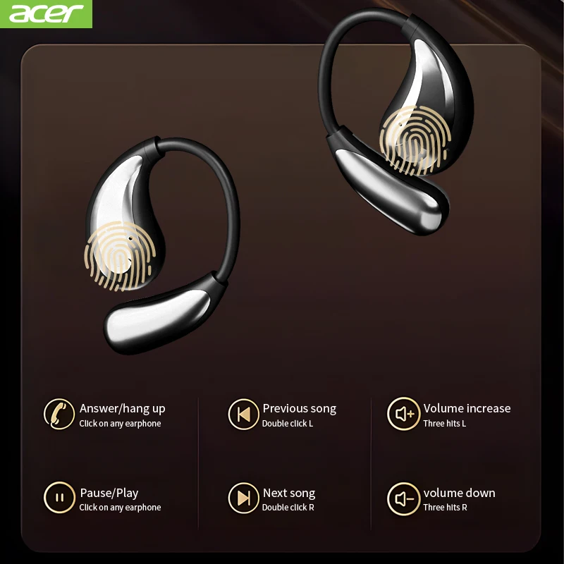[منتج Acer الأصلي الرسمي] سماعات رأس بلوتوث Ohr542 تصميم لاسلكي جديد مفتوح مريح في الارتداء للرياضة والجري واللياقة البدنية وسهل الاستخدام مع الهواتف المحمولة والأجهزة اللوحية وأنظمة Android وIos