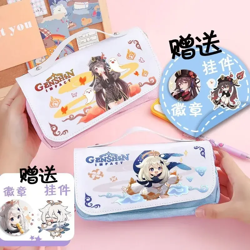 Genshin Impact PU Oxford Cloth Pencil Cases Anime Big Pencil Bags Stationery Student School Office Stationary Box Pencilcases