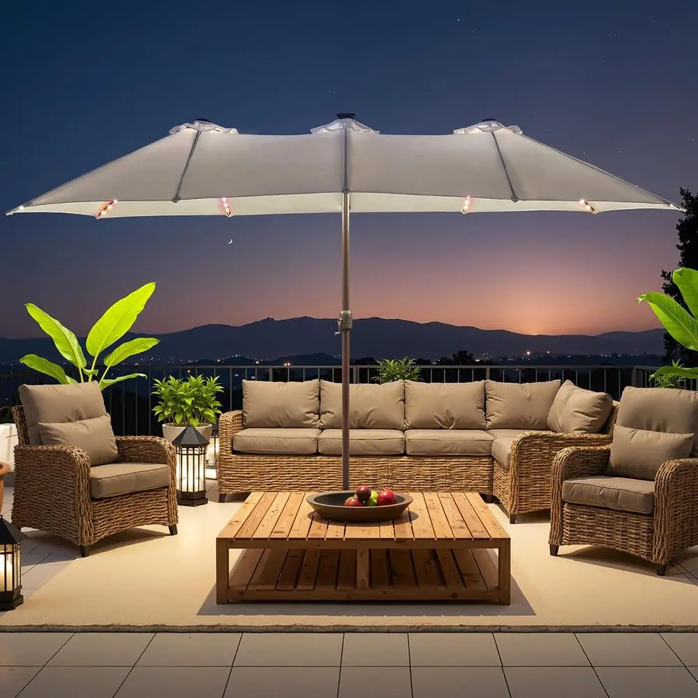 15ft LED Color-Changing Outdoor Patio Umbrella with Remote and App Control, Ideal for Tables, Poolside, Lawn