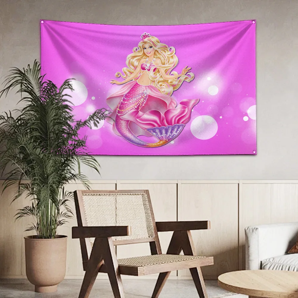 Cartoon Flag Polyester Digital Printing Banner 4 Sizes for Garage Wall Art Out Door Decoration B-Barbies With Brass Grommets