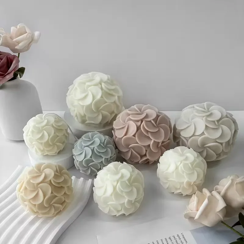 3D relief flower ball candle silicone mold DIY spherical flower soap gypsum crafts resin cement mold chocolate cake baking tool