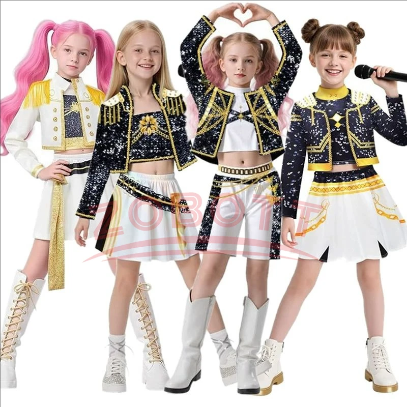 Disfraz de K-pop Rumi Zoey Mira para niños, disfraz de Huntrix con estampado 3D de cazadores de demonios Mira, disfraces de escenario para niños, conjunto de ropa para fiesta de Halloween