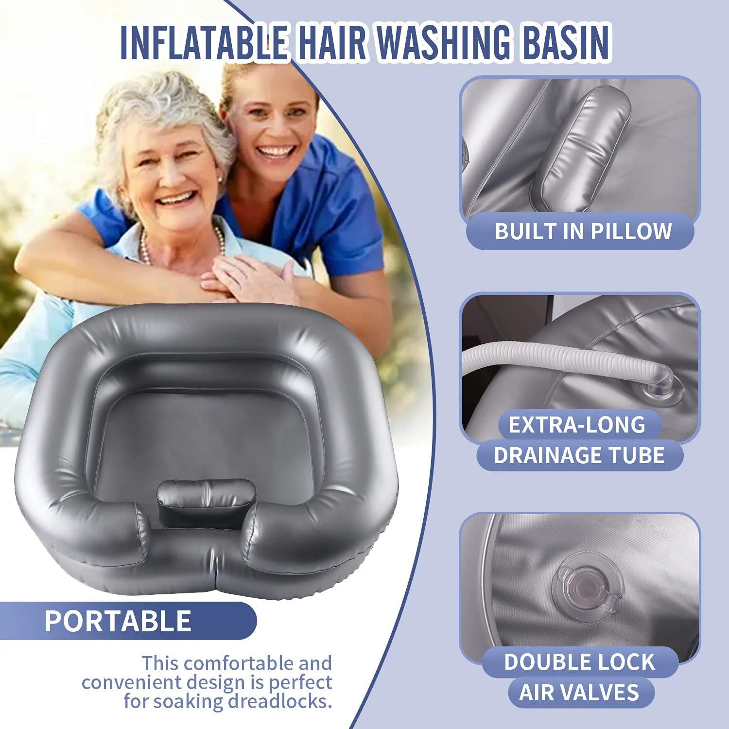 Inflatable washbasin comes with built-in pillow, 0.25mm thick