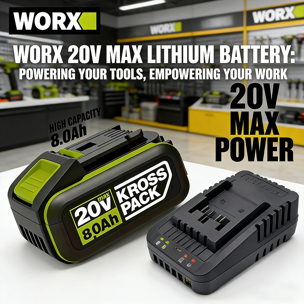 20V 8.0Ah WORX Rechargeable Batteries for DIY Home & Garden – Powers Drill, Saw, Hedge Trimmer, Fits WA3551 WA3553 WA3641