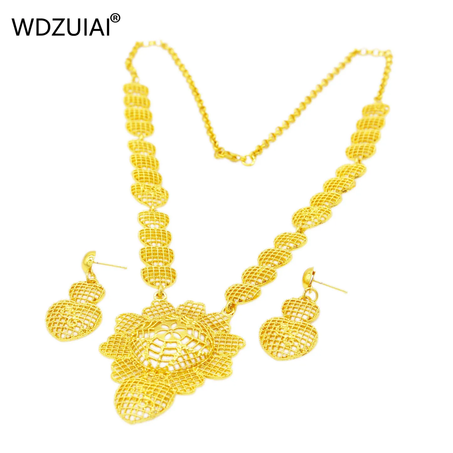 WDZUIAI New Design Necklace&Earrings Jewelry Sets Dubai Gold Color African French Women Girls Party Jewelry Arab Wedding Jewelry