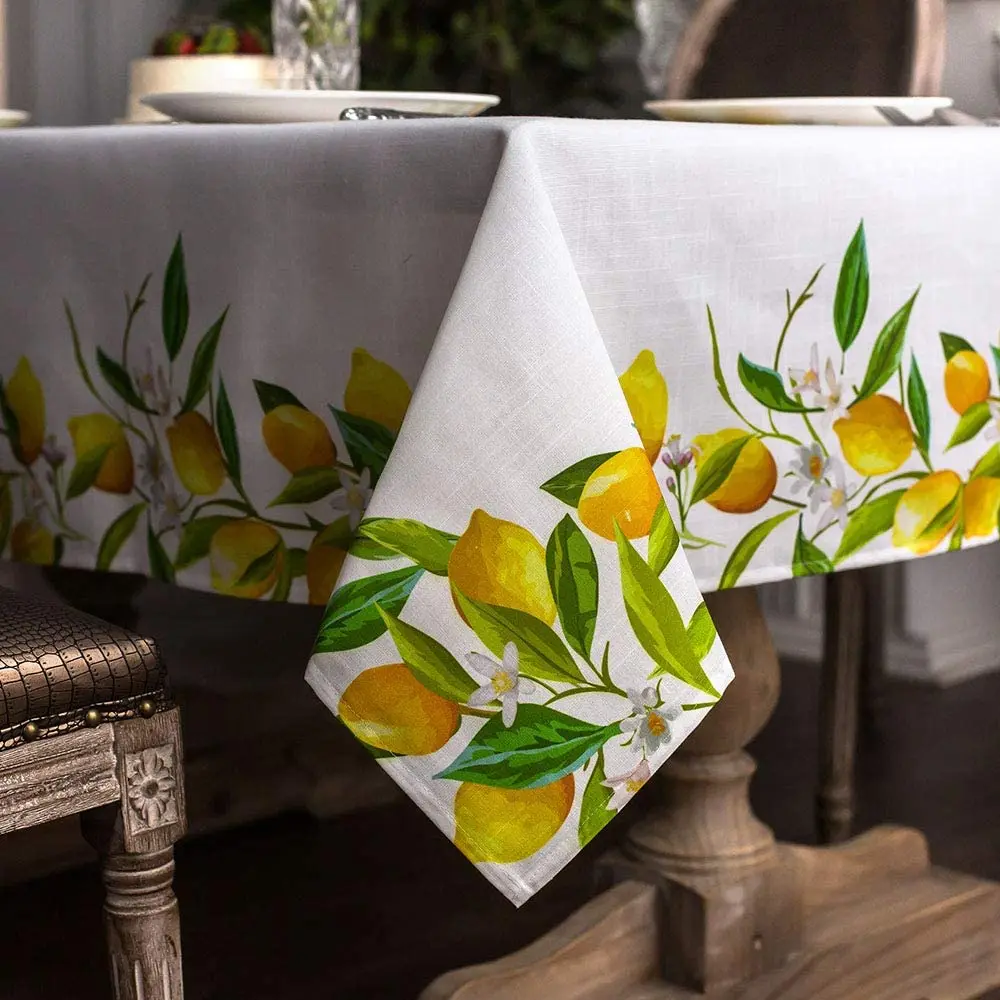 Summer Lemon Flower Rectangle Tablecloth Holiday Party Decorations Reusable Waterproof Table Covers Kitchen Dining Table Decor