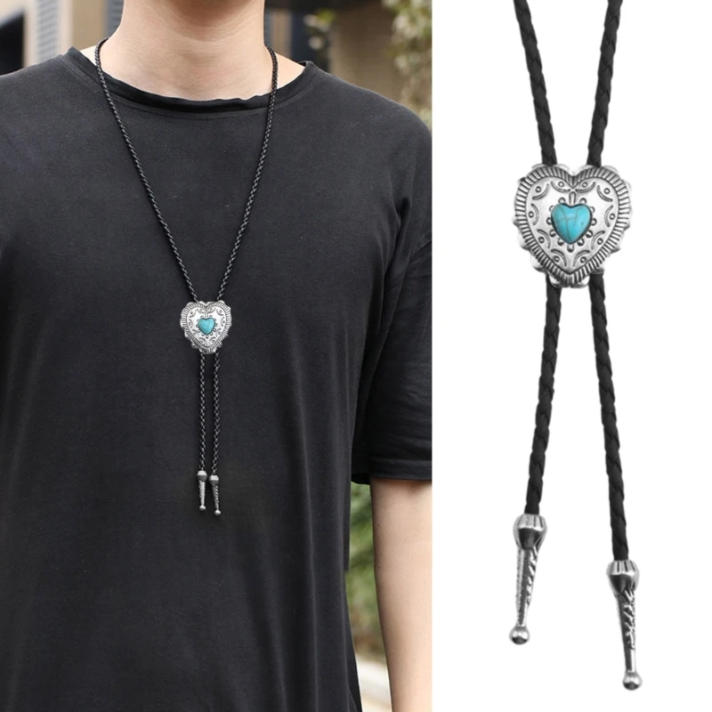 

Delicate Heart Bolo Tie Cowboy Punk Necktie Western Bolo Tie Engraving Charm Bolo Tie Cowboy for Shirt Jeans