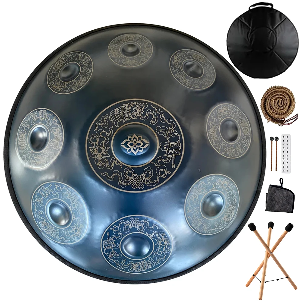 

Handpan D Minor 22inch,Meditation Instrument Steel Tongue Drum Adult Yoga Music Drum Gift with Tambourine Bag,Tambourine Rack