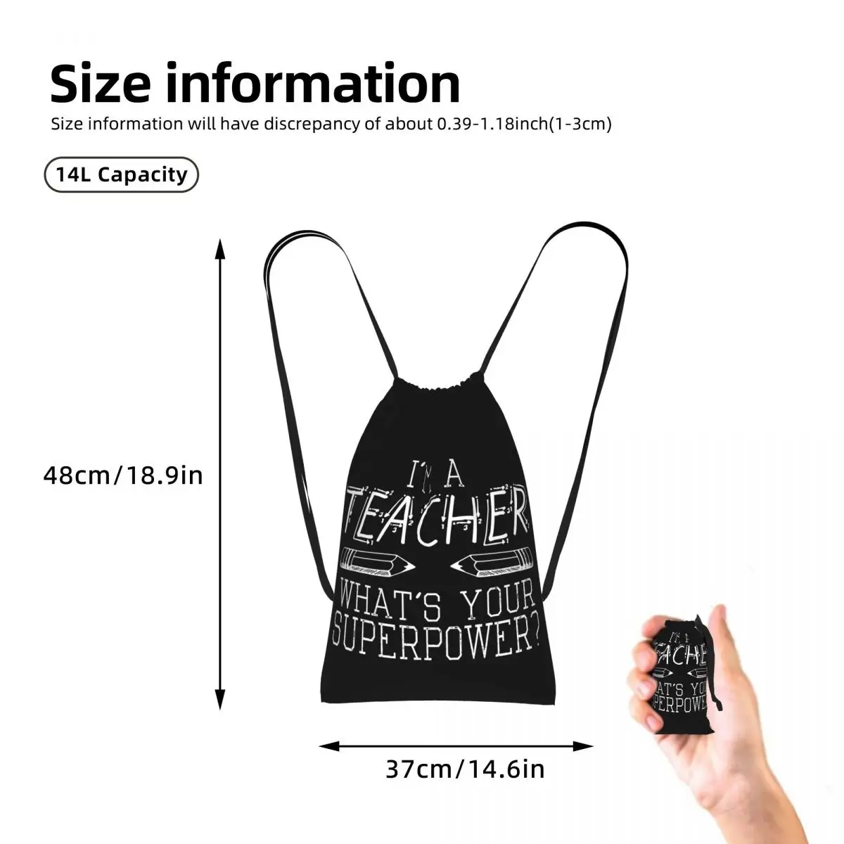 I'm A Teacher, What's Your Superpower Drawstring Backpack hiking cycling Bag Lightweight Storage Drawstring Bag for Men Women