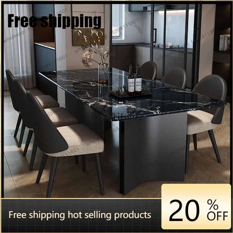 HJ Small apartment Italian minimalist marble rectangular dining table simple dining table