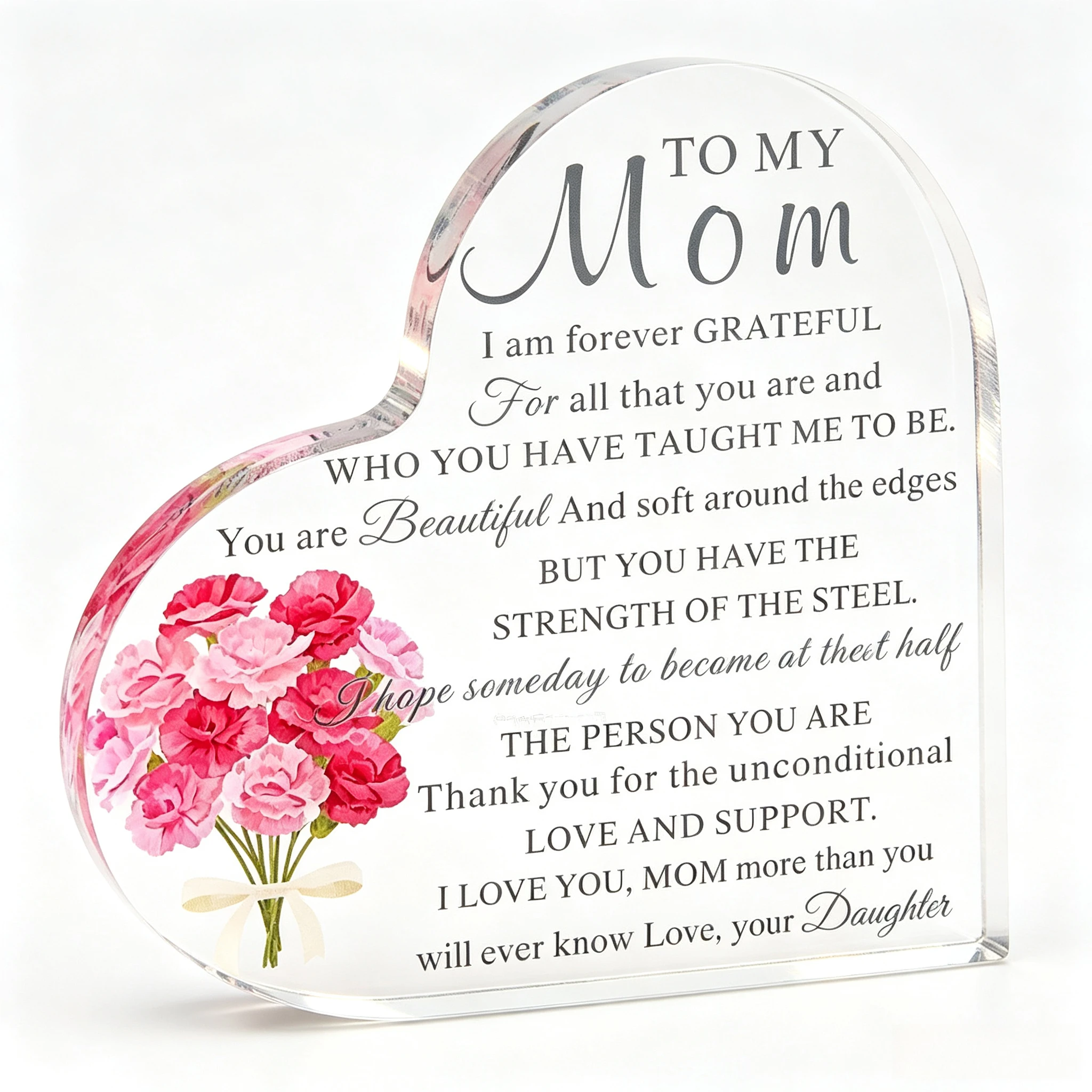 Heart Clear Acrylic Desktop Sign, Mom Unconditional Love Themed Shelf Sentimental Keepsake Gift