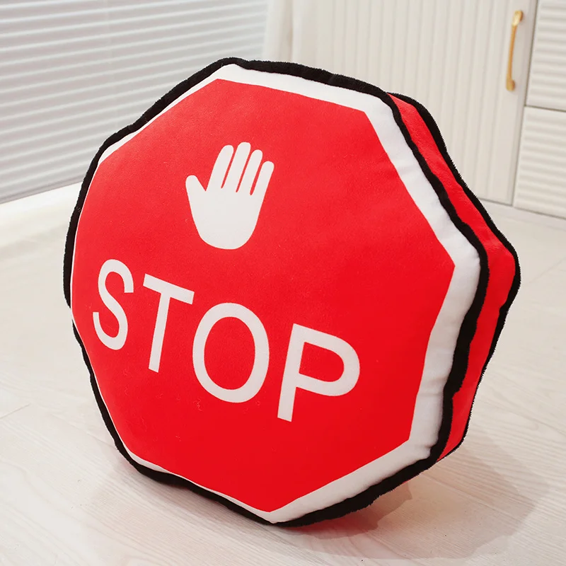 40cm Fun Traffic Safe Roadblock Plush Doll Pillow Simulation Traffic Light Stop Sign Plush Toy Home Decoration Gift For Children