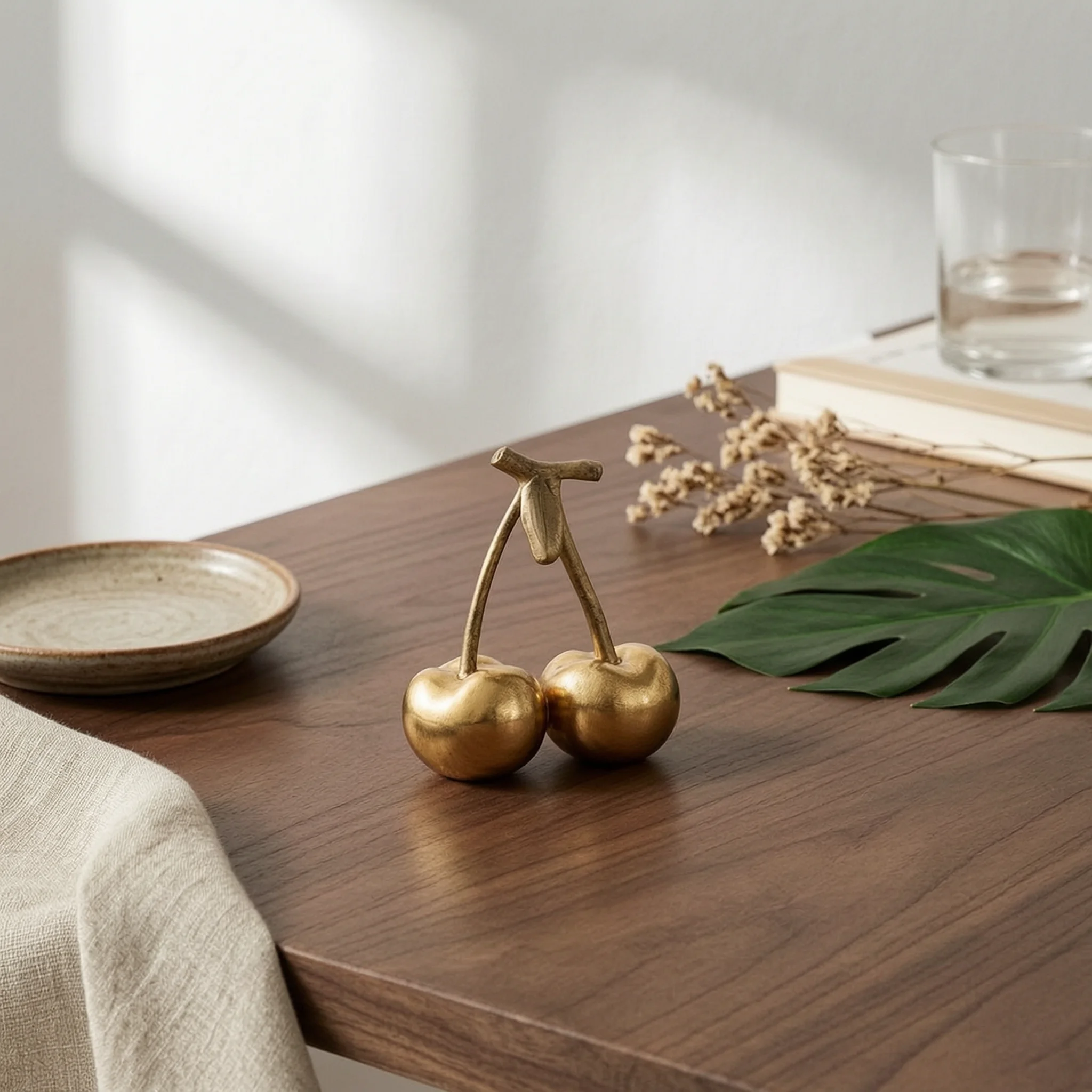 Metal Cherry with Leaf Tabletop Metal Cherry Ornament Decoration Sculptural Decor Charming for Coffee Table, Bookshelf