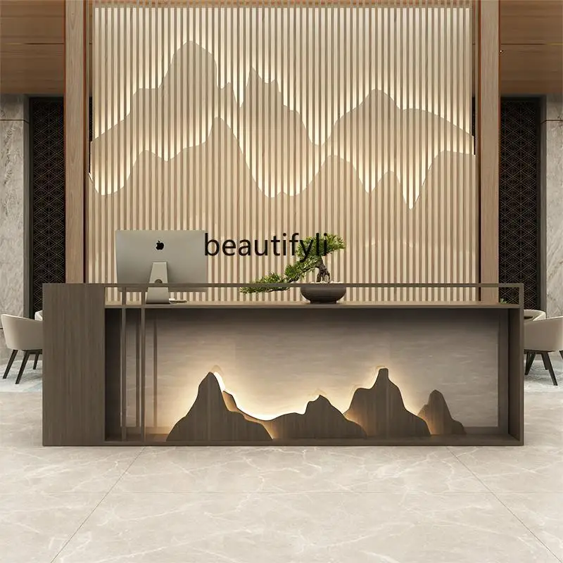 Simple modern curved bar beauty salon health club store checkout page hotel front desk