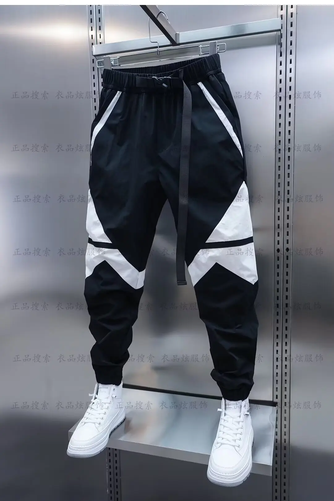 Летние тонкие быстросохнущие модные хлопковые шаровары спортивные брюки черно-белые брюки для бега с вышивкой мужская одежда