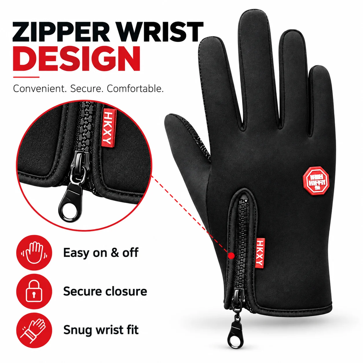 Winter Gloves for Men Women, Full Finger Touchscreen Gloves with Anti-Slip Grip, Zipper Wrist for Running Cycling Driving Hiking
