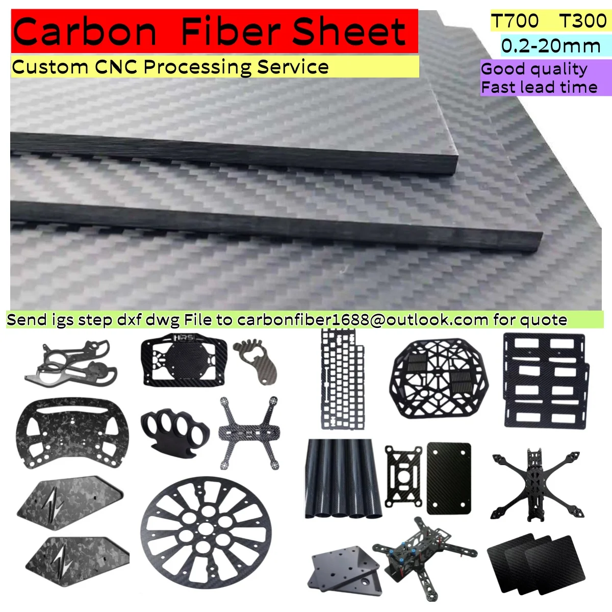 T700 Carbon Fiber Panel Sheet Plate Board CNC Cutting Processing Machining Engraving for Drone FPV Arms Frame Parts Accessary