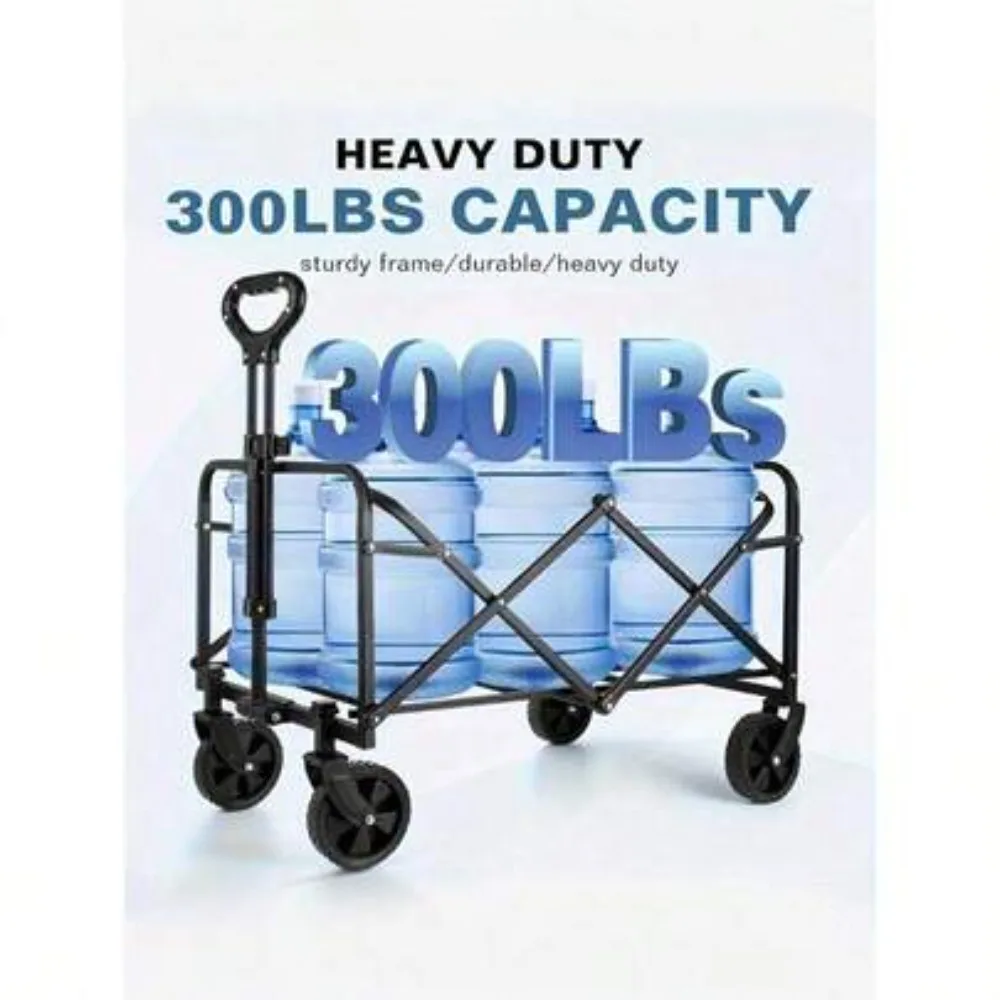 Foldable Wagon Cart Heavy Duty Collapsible Utility Wagon with All Terrain Wheels, Portable Beach Garden Shopping Cart, 350 Lbs Load Capacity, for Camping Sports Grocery Outdoor Picnic Fishing Hauling, Compact Storage Design