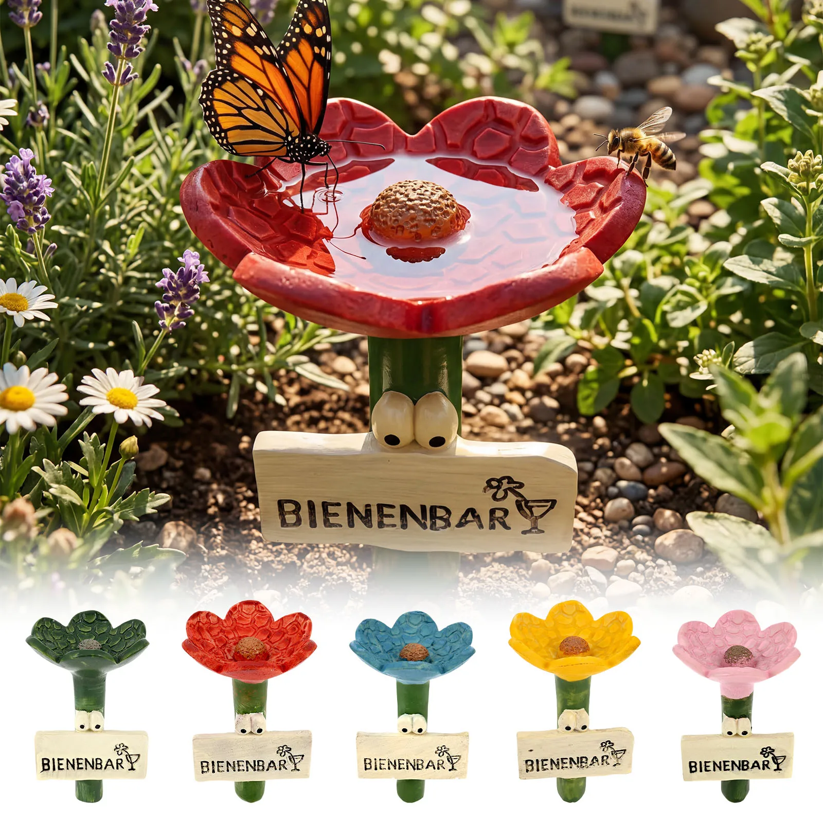 5Pcs Bees Insect Drinking Cup Bee Drinker Flower Shape Bees Water Feeder Dispenser Colorful Feeding Drinker Garden Decor