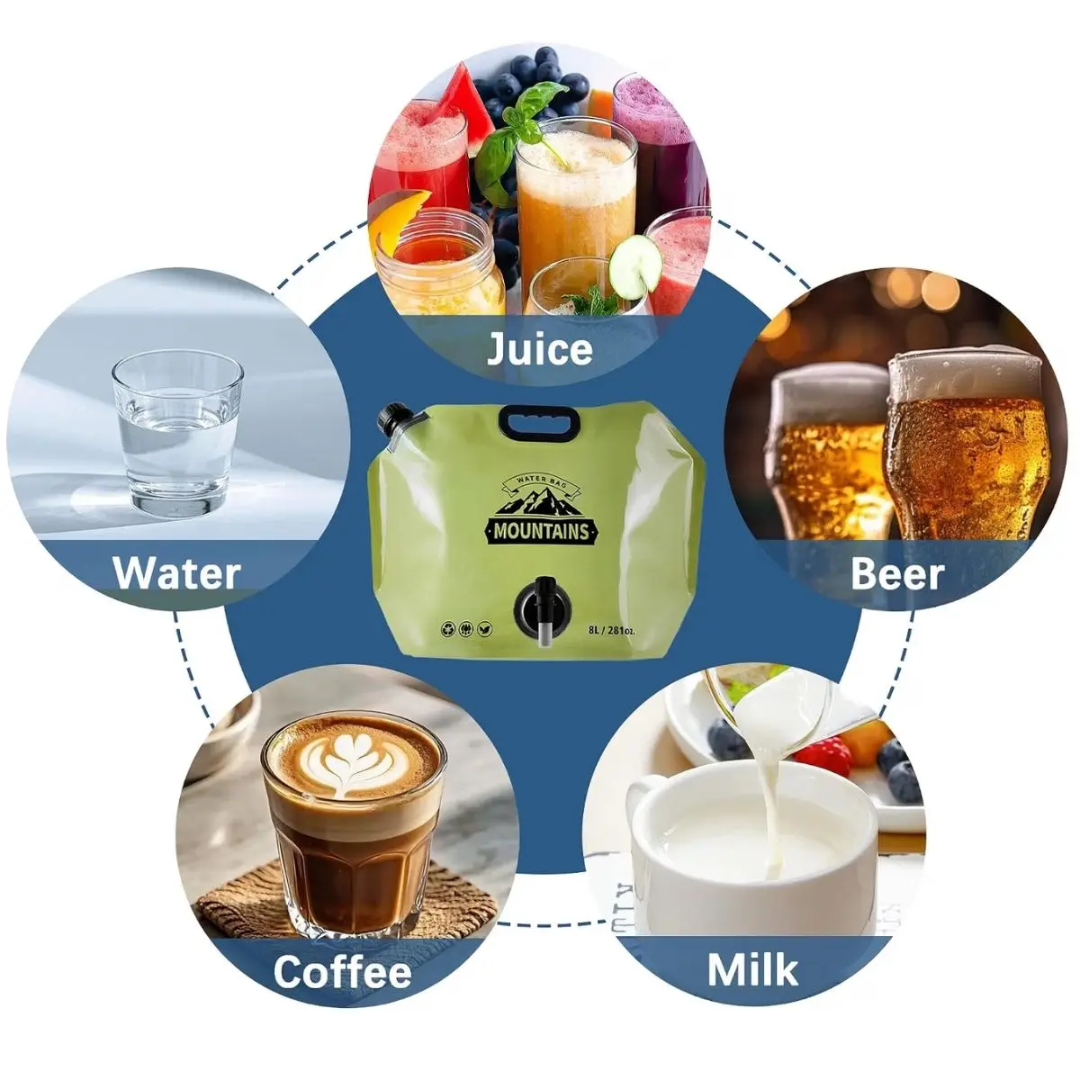 Water Jug Camping 2.1 Gallon Collapsible with Spigot Portable Water Pouch Foldable Water Bags for Outdoor Hiking