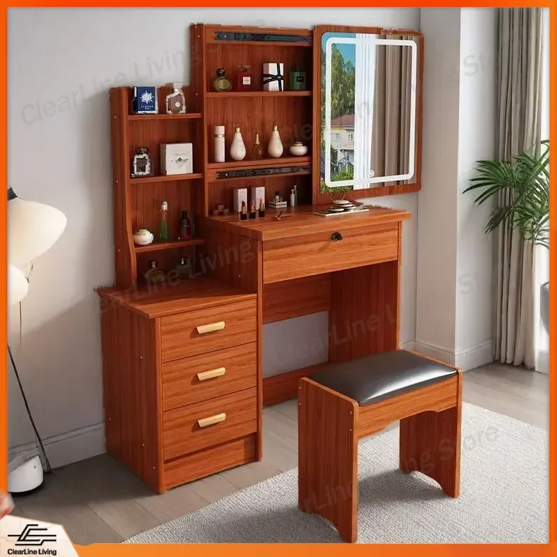 LED Makeup Vanity Table with Mirror and Storage Drawers Large Capacity Bedroom Dresser for Women Cosmetic Organizer Desk