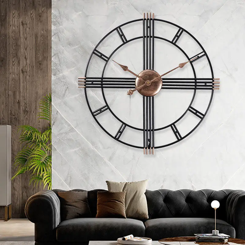 Relojes de pared para sala de estar, relojes de pared minimalistas con números romanos de hierro forjado, silenciosos, únicos, bonitos, decoración del hogar, Relojes De Pared ZY40BGZ