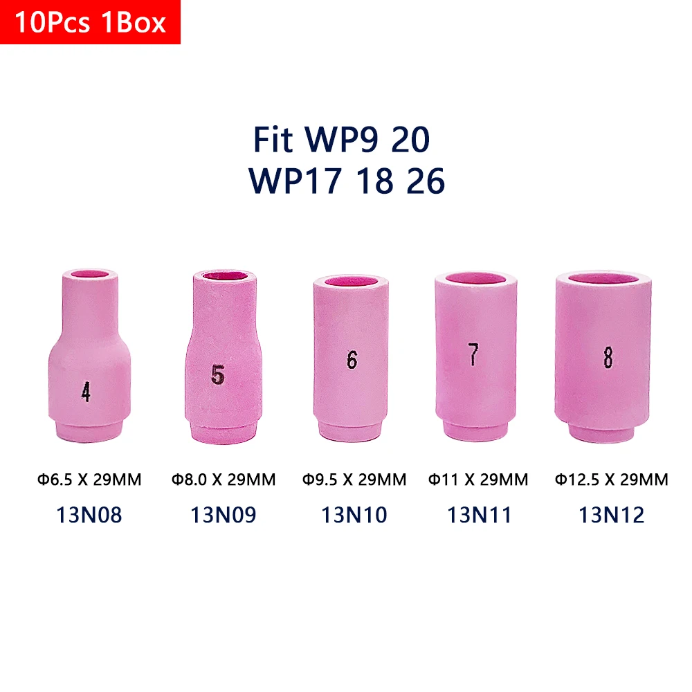 10Pcs Per Box 29mm 13N08 13N09 13N10 13N11 13N12 Alumina Nozzles For TIG WP9/17/18/20/26 Welding Torch Accessories