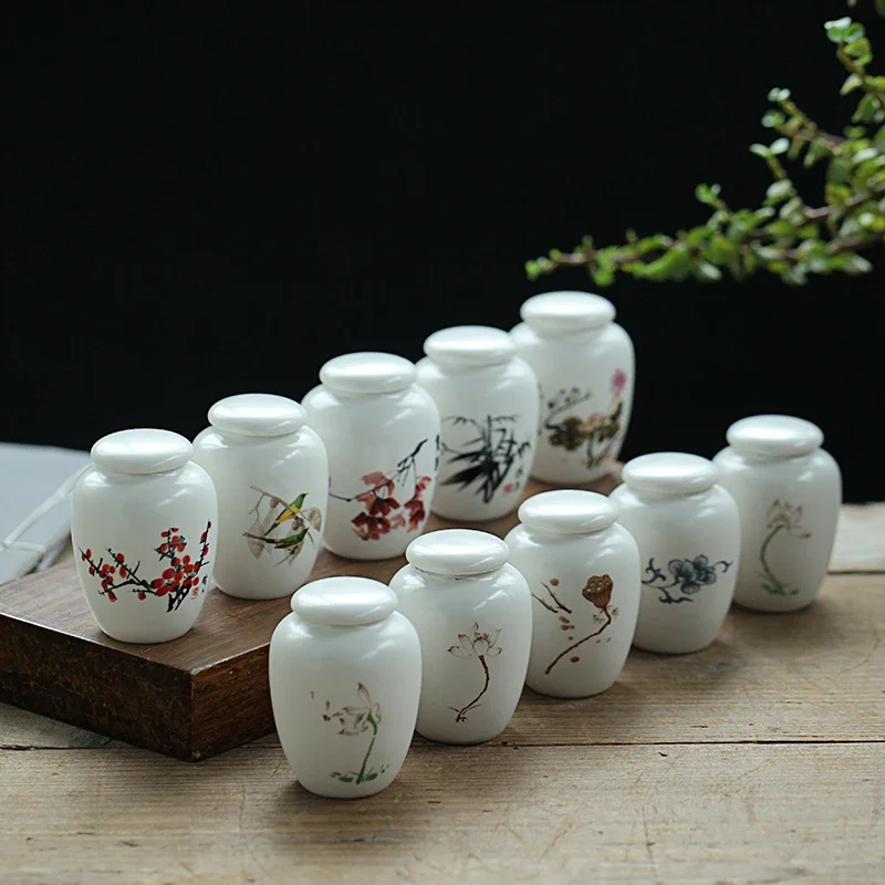 3pcs 5.3*7.2cm Ceramic Mini Portable Tea Can Facial Mask Powder Can Lotion Container Food Containers Tourism