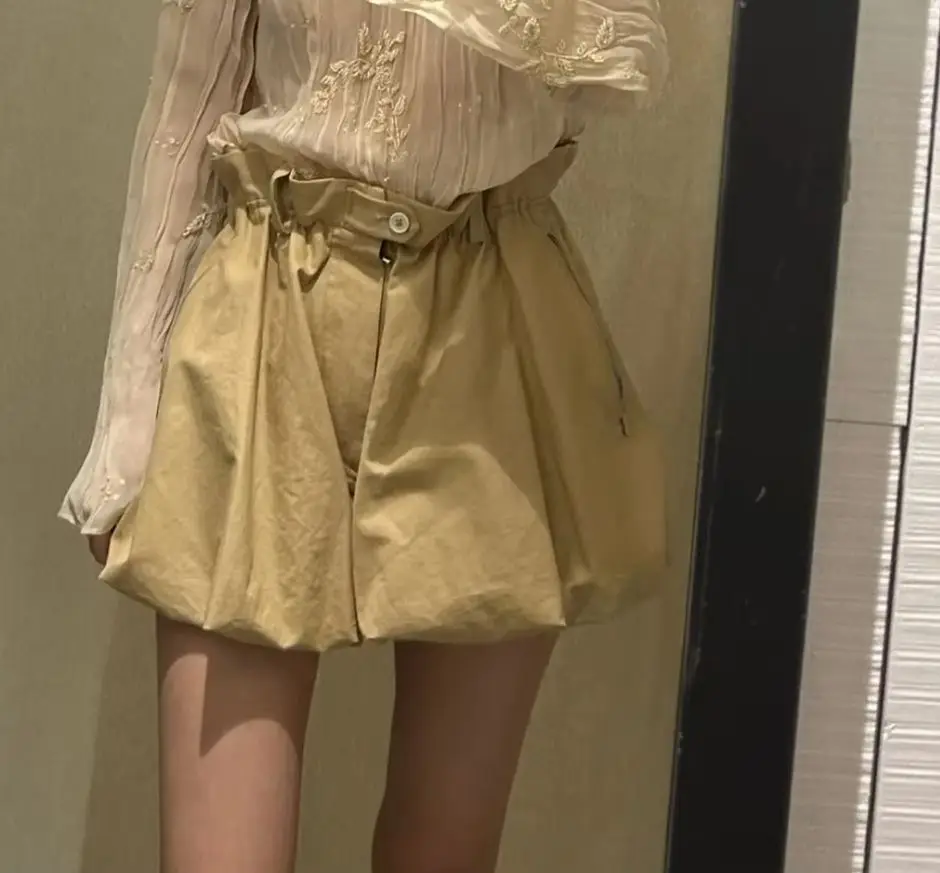 KONDALA-pantalones cortos con globos de color caqui, estilo callejero informal, bolsillos con cintura elástica, cintura alta, moda de verano, pantalones de ocio holgados 2025