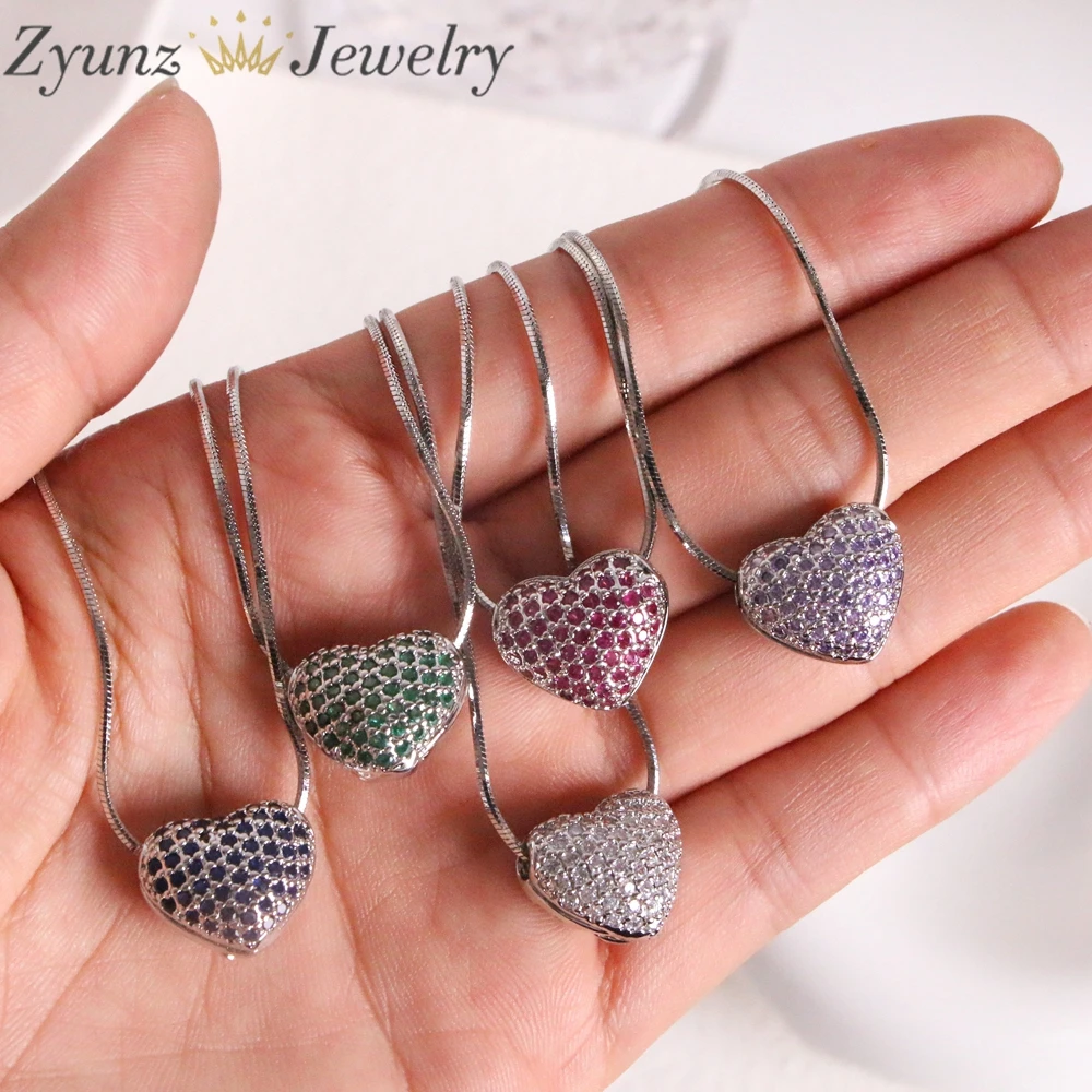 10PCS, Cubic Zircon Heart Necklace For Women Gold Silver Color Chain Pendant Choker Necklaces Girls Party Gift Jewelry