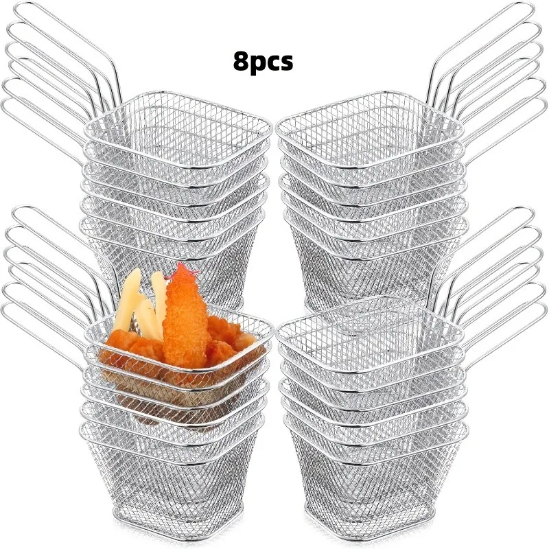 8pcs Mini Square French Fry Baskets French Fries Holder Deep Snack Frying Net Basket Restaurant Chicken Oil Separator Fry Basket