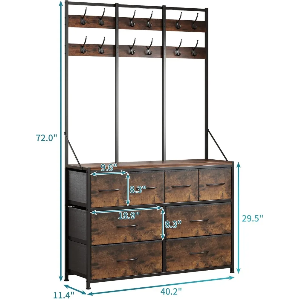 خزانة LUMTOK ذات 8 أدراج، خزانة ذات أدراج، رف ملابس مع أدراج قماشية، شجرة القاعة مع خطافات وأدراج للملابس والألعاب، #3