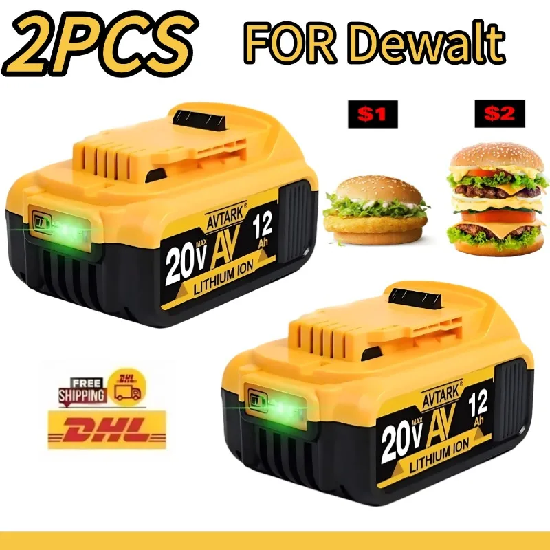 

20V DCB200 12.0Ah Replacement Li-ion Battery for DeWalt DCB205 DCB201 DCB203 Power Tool Battery 20 Volt MAX With Charger