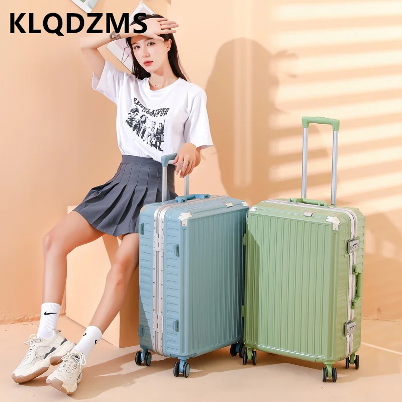 KLQDZMS Fashion Simple Solid Color Trolley Case Female Silent Universal Wheel Cabin Luggage Ultra-light Portable Suitcase