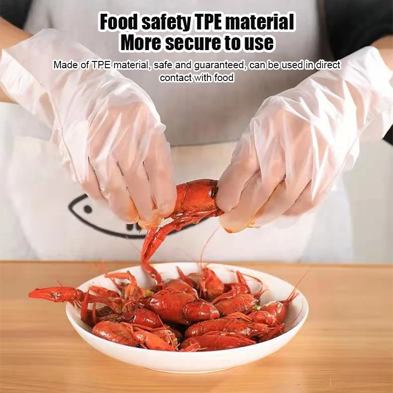 100Pcs Latex Free Gloves TPE Disposable Gloves Transparent Non-Slip Acid Work Safety Food Grade Household Cleaning Gloves