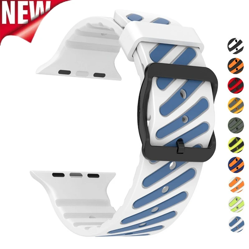 Silicone Sport Band for Apple Watch Ultra 3/2 S11 10 9 8 7 SE3 Soft Strap for Iwatch 49 42 45 46mm Two Tone Adjustable Bracelet