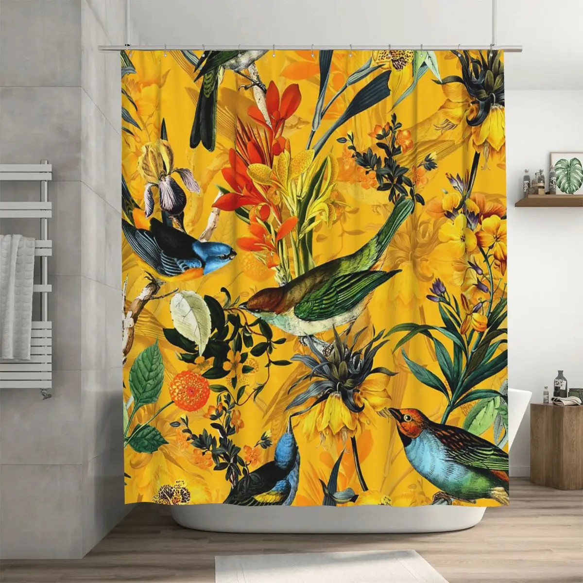 

Pierre Joseph Redoute Flowers And Hummingbirds Shower Curtain Bathroom Polyester Waterproof Bath Curtains with Hooks