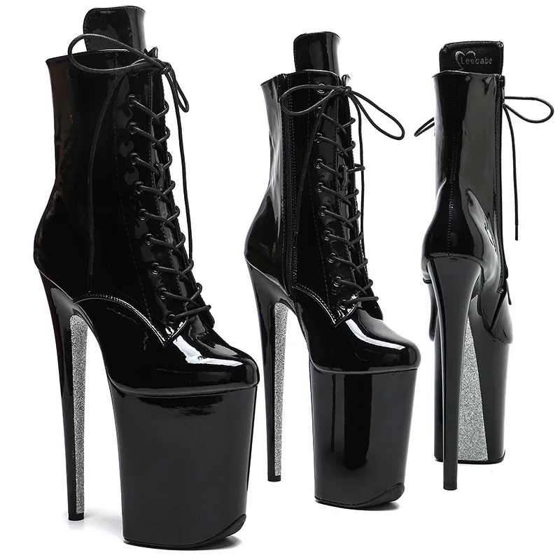 Leecabe  23CM/9inches Patent material upper Trendy Fashion glitter  Platform High Heels  stripper heels Pole Dance boots