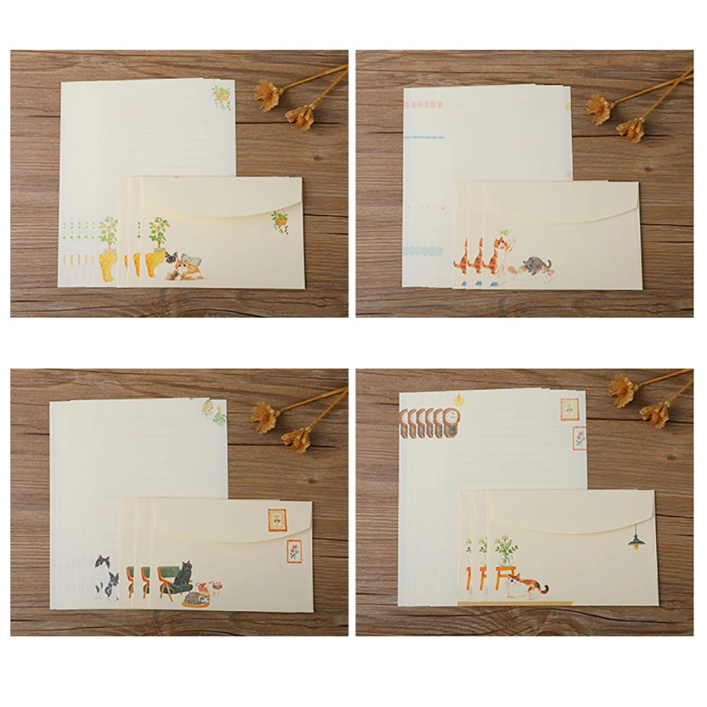 Een set van 36 letterschrijfsets met katten als thema, inclusief 24 draadtrekbrieven en 12 bijpassende enveloppen
