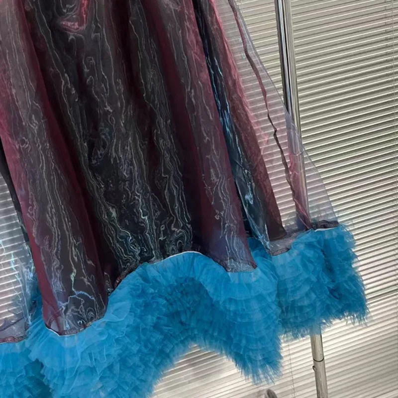 HKSH Autunno Nuove Donne Gonna Elastico in Vita Maglia Patchwork Ruffles Colore di Contrasto Alla Moda High Street Elegante Moda Gonne HK9481