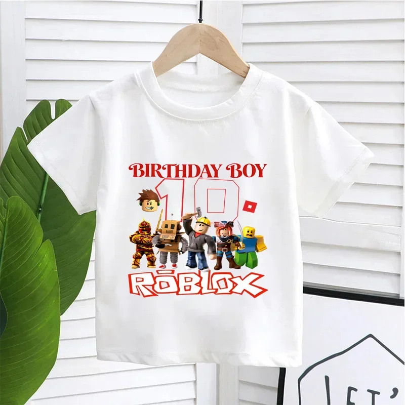 2026 New Roblox Game Kids Cartoon Birthday Number Pattern Cotton T-Shirt Casual Short Sleeve Summer Children's Birthday Gift